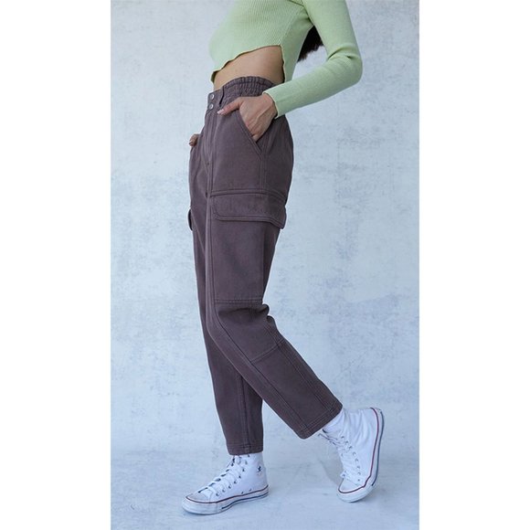 Pacsun Brownie Utility Cargo Pants High Rise Straight Leg Rigid Denim Brown L - Picture 2 of 8